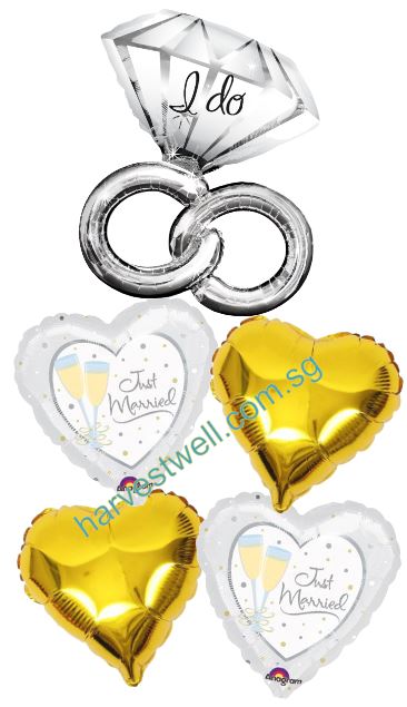 I Do Diamond Ring and Ring Just Married Balloon Bouquet